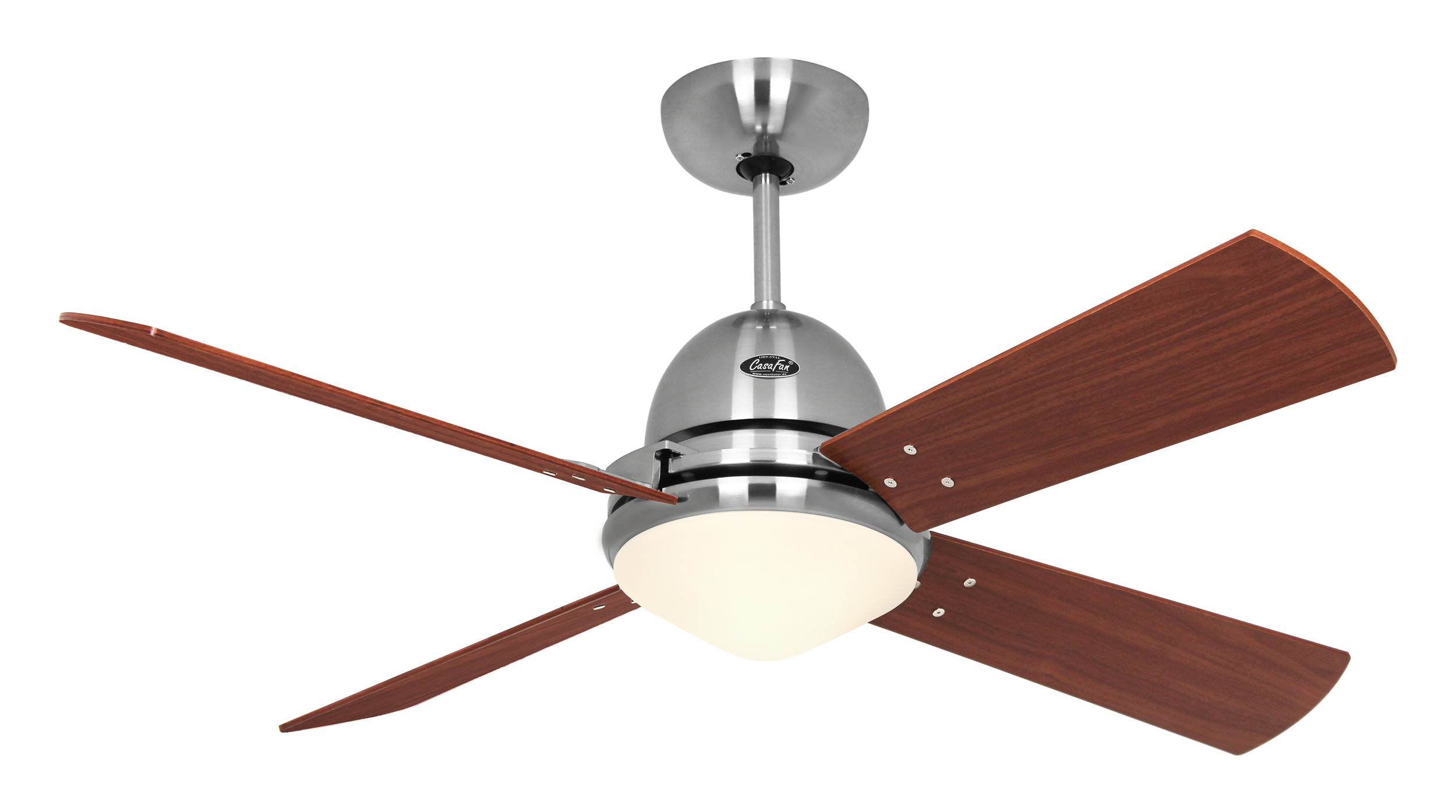 CasaFan Deckenventilator LIBECCIO BN mit Fernbedienung - Chrom gebürstet - 4 Flügel Kirsche/Ahorn  Ø 120 cm - 4 Flügel Wenge/Astpinie Ø 142 - mit Leuchte